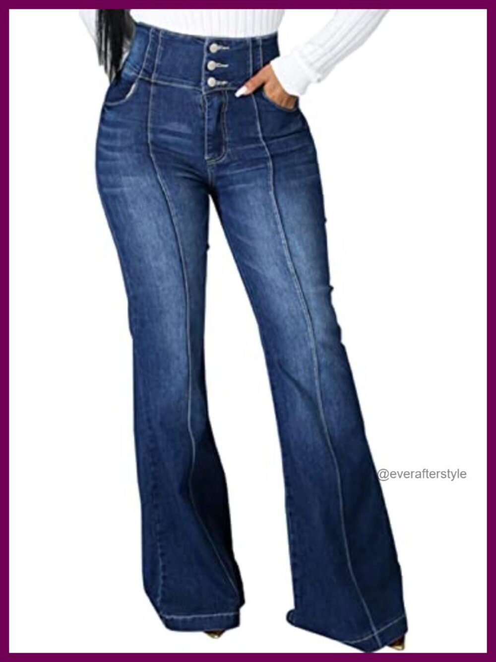 High Waist Ripped Flared Jeans with Raw Hem Bell Bottom